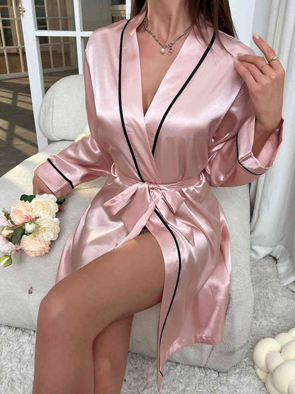 Tie Waist Surplice Neck Robe GOTIQUE Collections