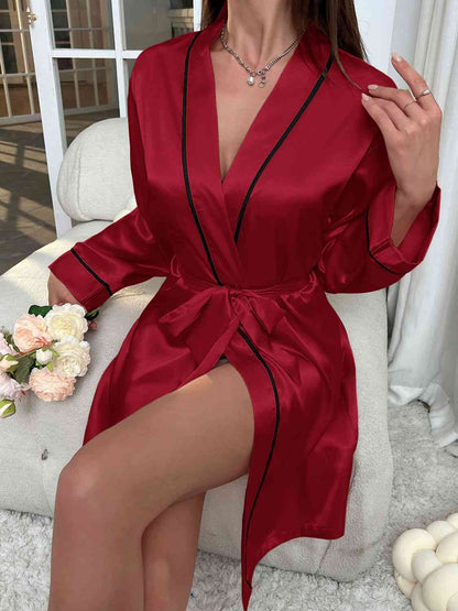 Tie Waist Surplice Neck Robe GOTIQUE Collections