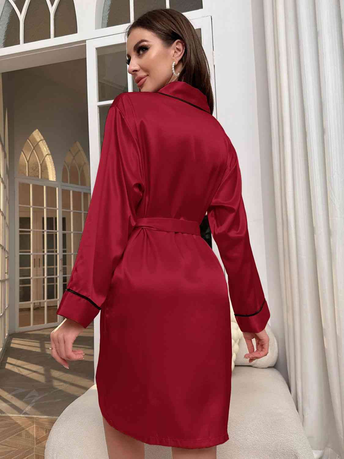 Tie Waist Surplice Neck Robe GOTIQUE Collections