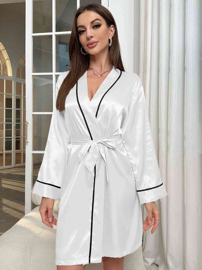 Tie Waist Surplice Neck Robe GOTIQUE Collections