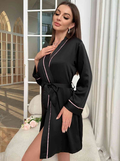 Tie Waist Surplice Neck Robe GOTIQUE Collections