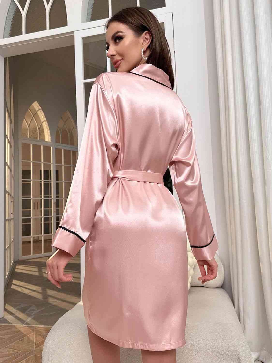 Tie Waist Surplice Neck Robe GOTIQUE Collections