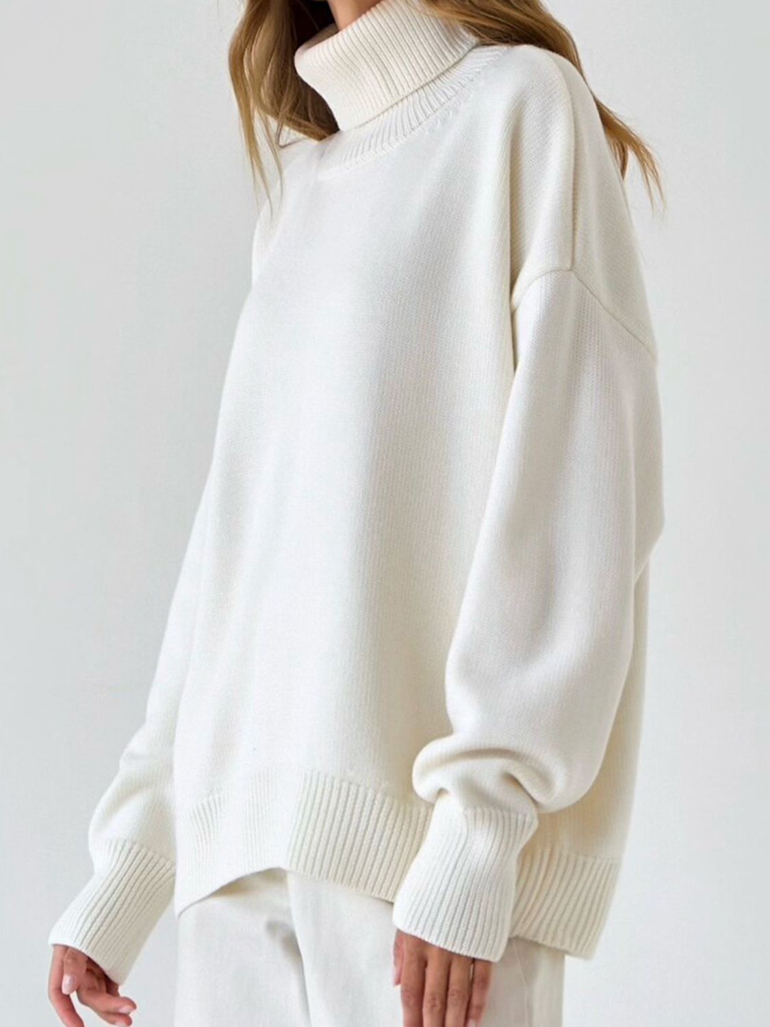 Turtle Neck Dropped Shoulder Turtleneck Sweater GOTIQUE Collections