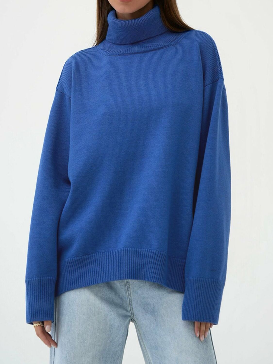 Turtle Neck Dropped Shoulder Turtleneck Sweater GOTIQUE Collections