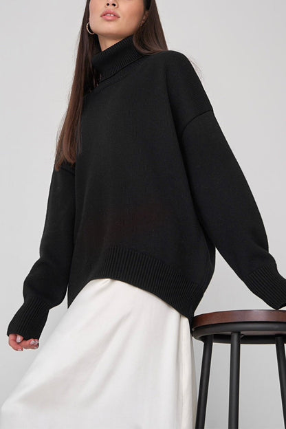 Turtle Neck Dropped Shoulder Turtleneck Sweater GOTIQUE Collections