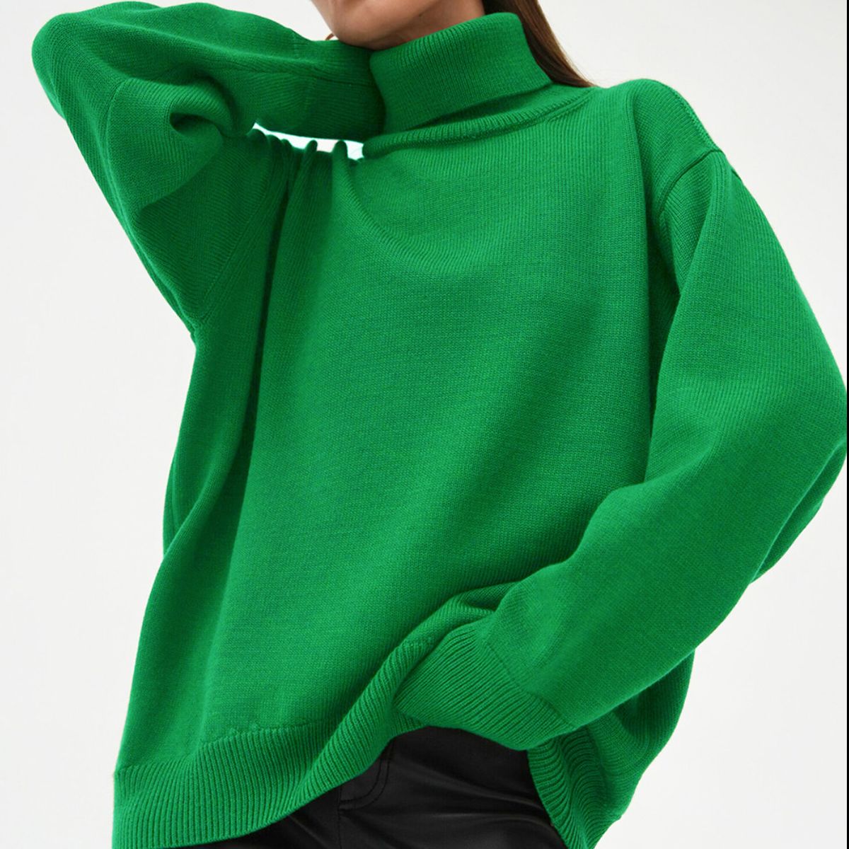 Turtle Neck Dropped Shoulder Turtleneck Sweater GOTIQUE Collections