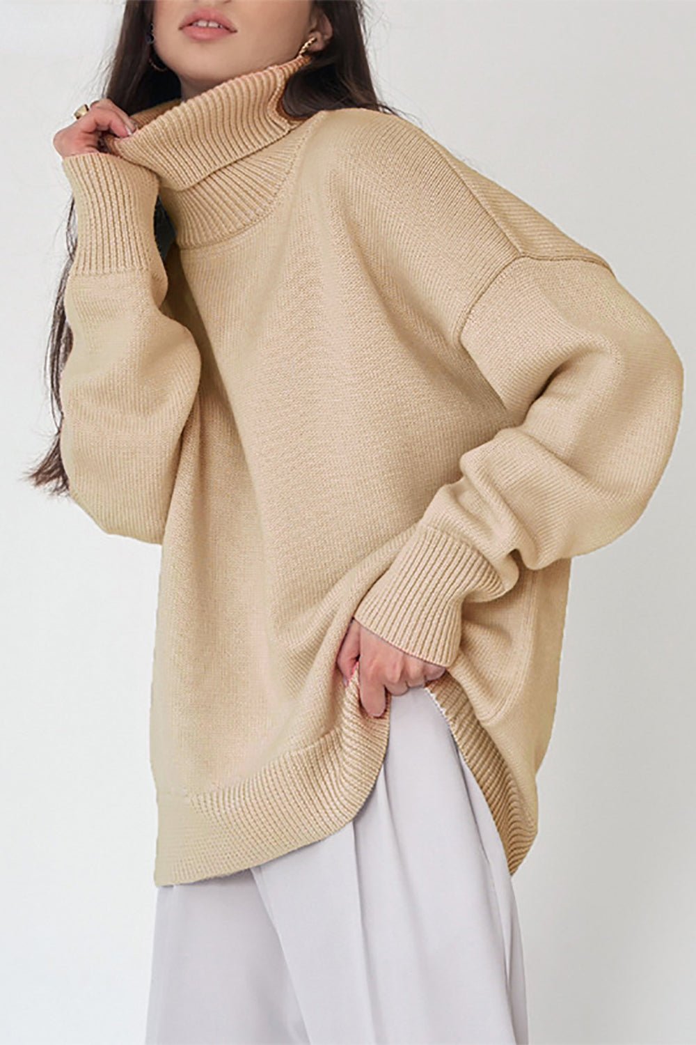 Turtle Neck Dropped Shoulder Turtleneck Sweater GOTIQUE Collections