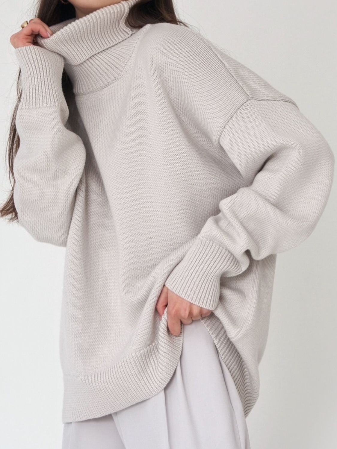 Turtle Neck Dropped Shoulder Turtleneck Sweater GOTIQUE Collections