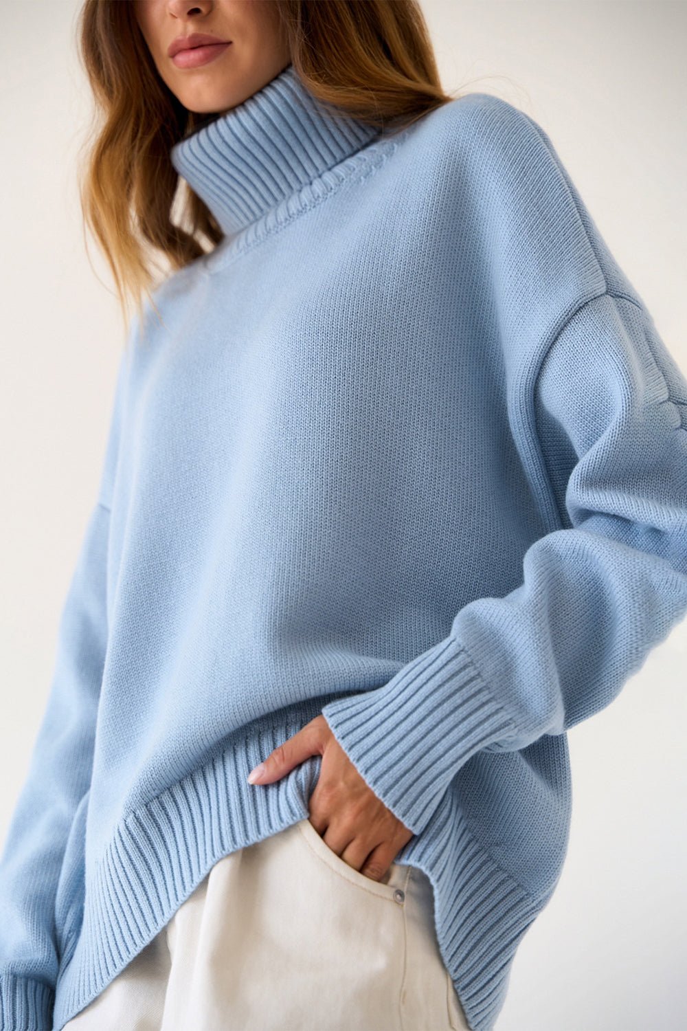 Turtle Neck Dropped Shoulder Turtleneck Sweater GOTIQUE Collections