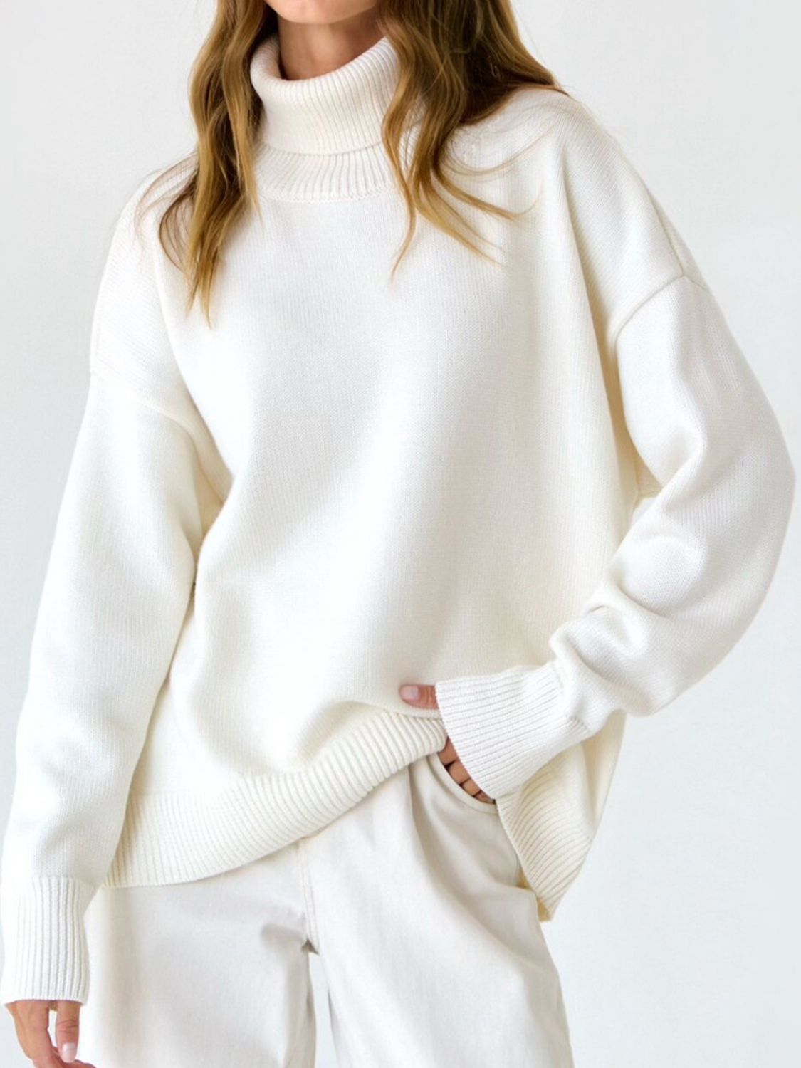 Turtle Neck Dropped Shoulder Turtleneck Sweater GOTIQUE Collections