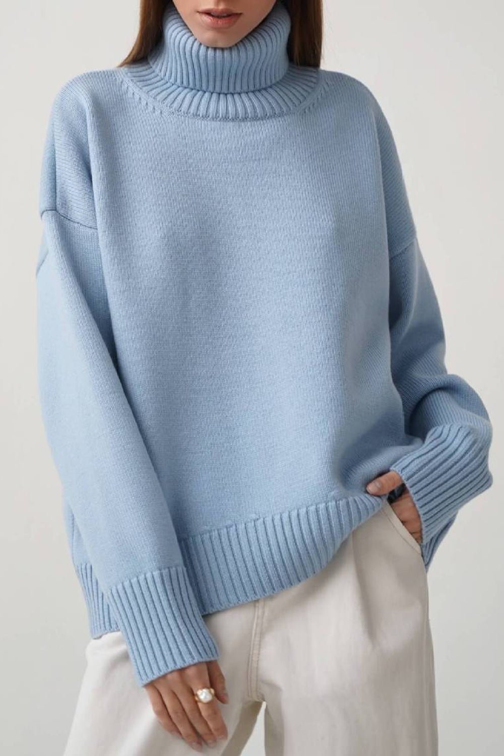 Turtle Neck Dropped Shoulder Turtleneck Sweater GOTIQUE Collections