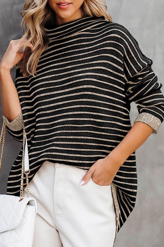 Turtleneck Stripe Knit Sweater Poncho Top GOTIQUE Collections