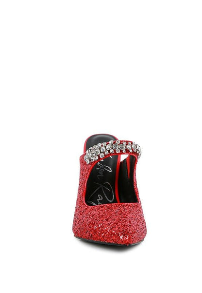 Twinkled Glitter Diamante High Heeled Mules GOTIQUE Collections