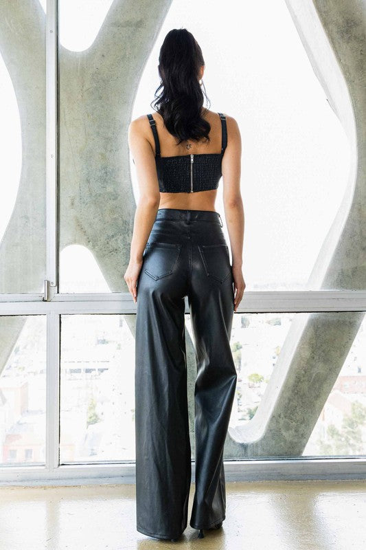 Vegan Leather Wide Leg Pants GOTIQUE Collections