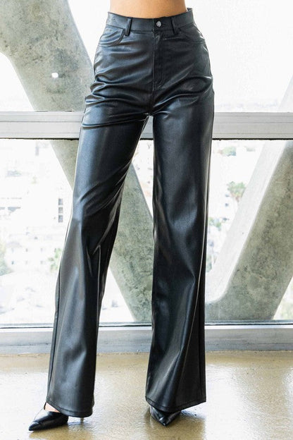 Vegan Leather Wide Leg Pants GOTIQUE Collections