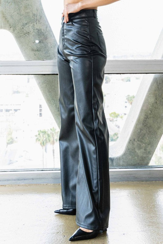 Vegan Leather Wide Leg Pants GOTIQUE Collections