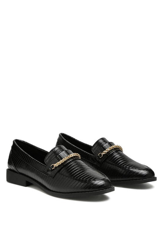 Vouse Low Block Loafers Adorned With Golden Chain GOTIQUE Collections
