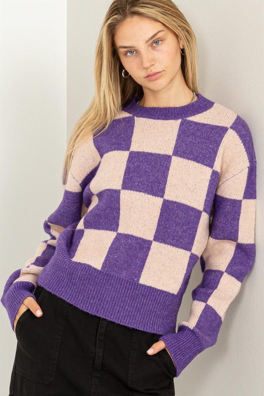 Weekend Chills Checkered Long Sleeve Sweater GOTIQUE Collections