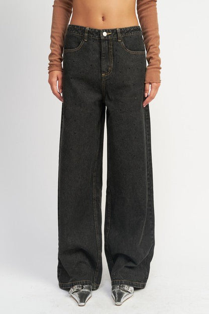 Wide Leg Boyfriend Jeans with Contrasted Stitching GOTIQUE Collections