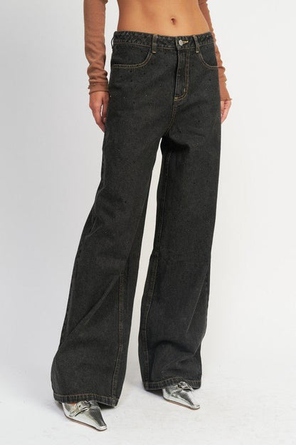 Wide Leg Boyfriend Jeans with Contrasted Stitching GOTIQUE Collections