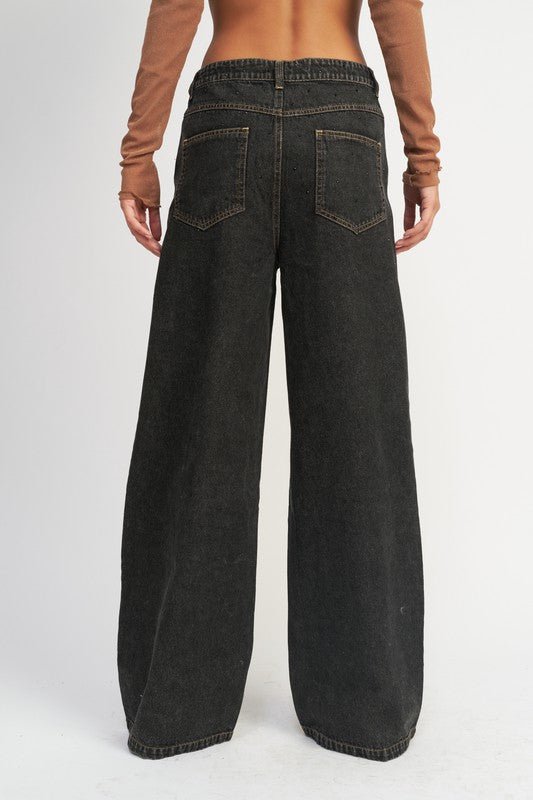 Wide Leg Boyfriend Jeans with Contrasted Stitching GOTIQUE Collections