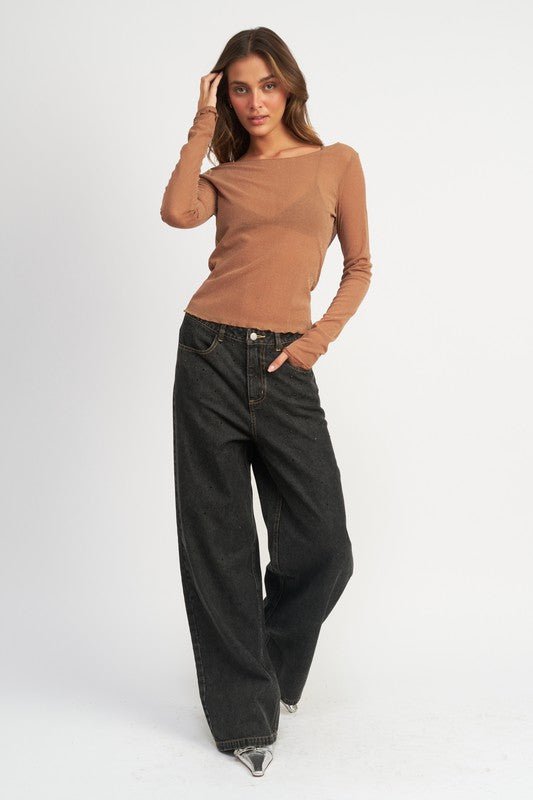 Wide Leg Boyfriend Jeans with Contrasted Stitching GOTIQUE Collections