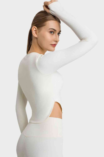 Yoga-Ready Long Sleeves Cropped Top with Thumbholes GOTIQUE Collections