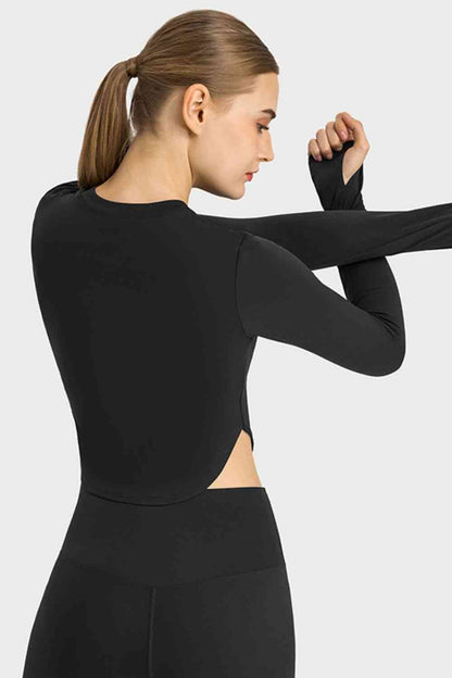 Yoga-Ready Long Sleeves Cropped Top with Thumbholes GOTIQUE Collections