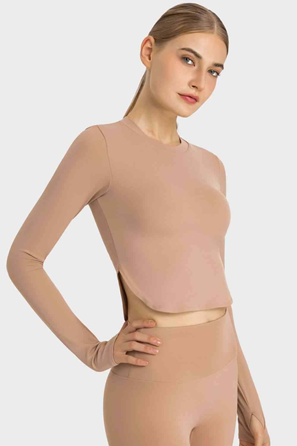 Yoga-Ready Long Sleeves Cropped Top with Thumbholes GOTIQUE Collections