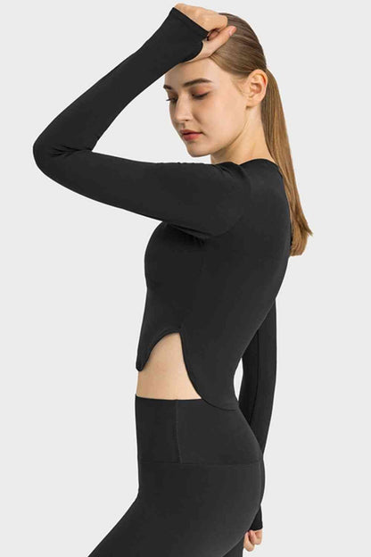 Yoga-Ready Long Sleeves Cropped Top with Thumbholes GOTIQUE Collections