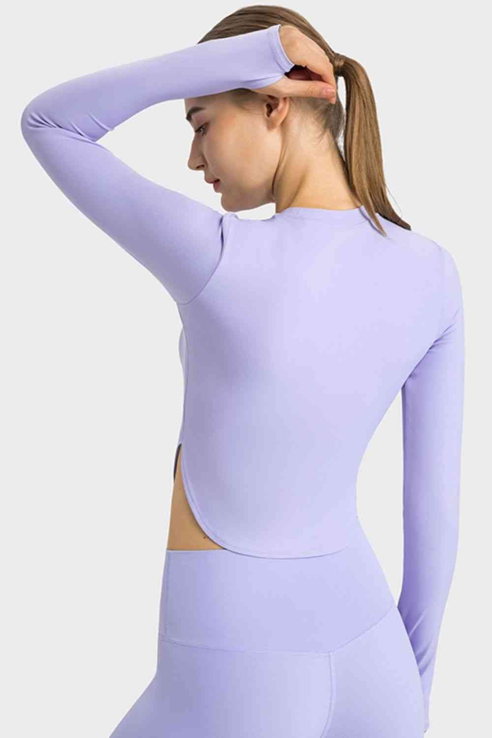 Yoga-Ready Long Sleeves Cropped Top with Thumbholes GOTIQUE Collections