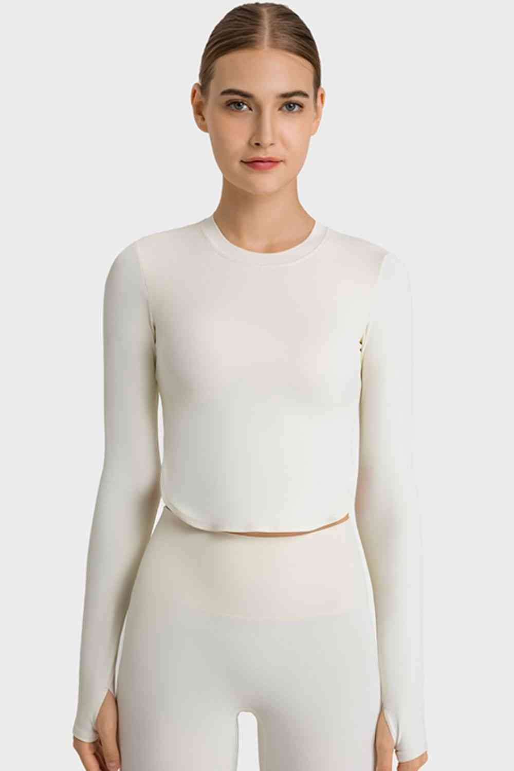 Yoga-Ready Long Sleeves Cropped Top with Thumbholes GOTIQUE Collections