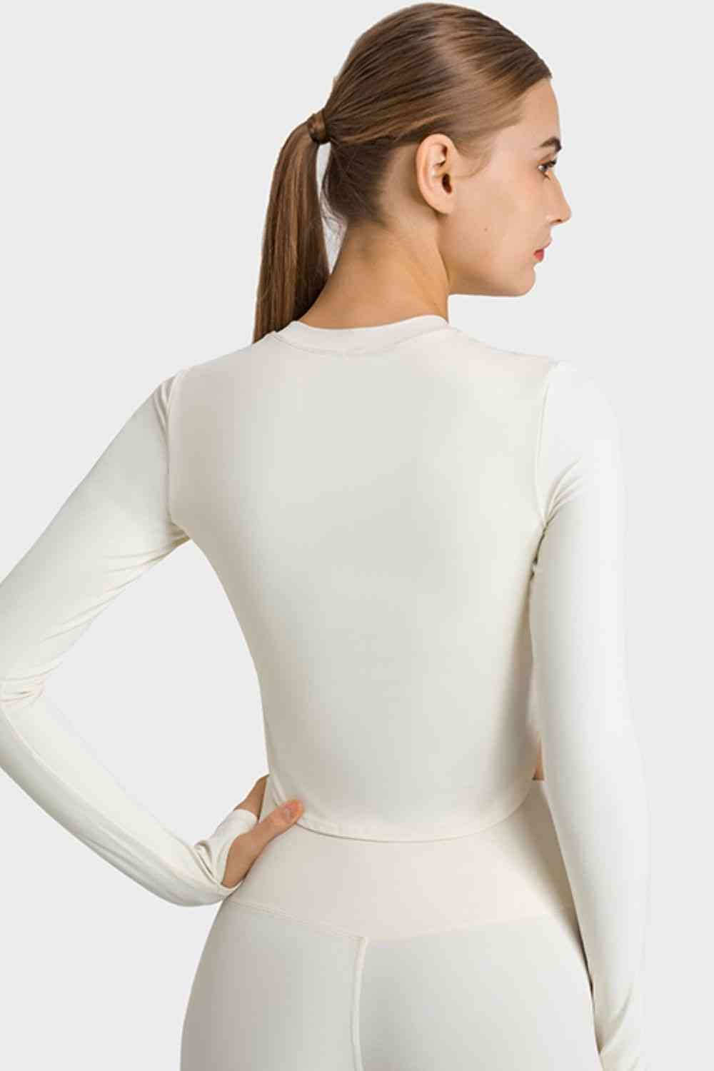 Yoga-Ready Long Sleeves Cropped Top with Thumbholes GOTIQUE Collections