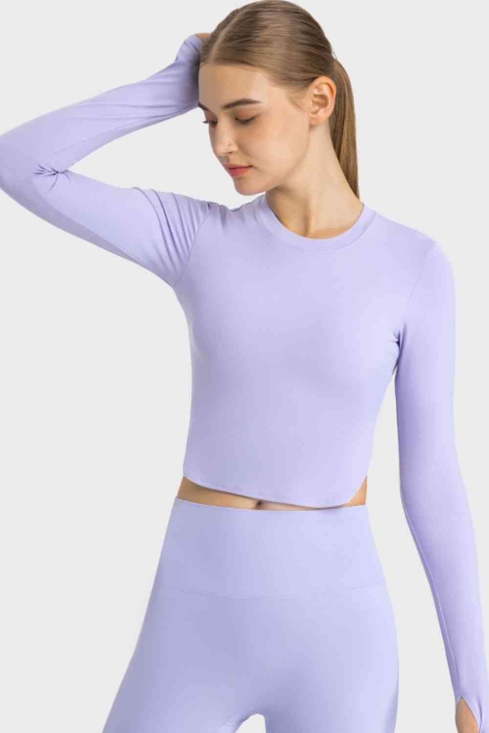 Yoga-Ready Long Sleeves Cropped Top with Thumbholes GOTIQUE Collections