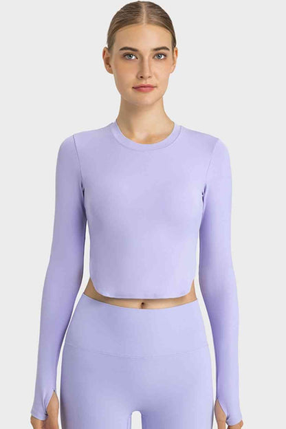 Yoga-Ready Long Sleeves Cropped Top with Thumbholes GOTIQUE Collections