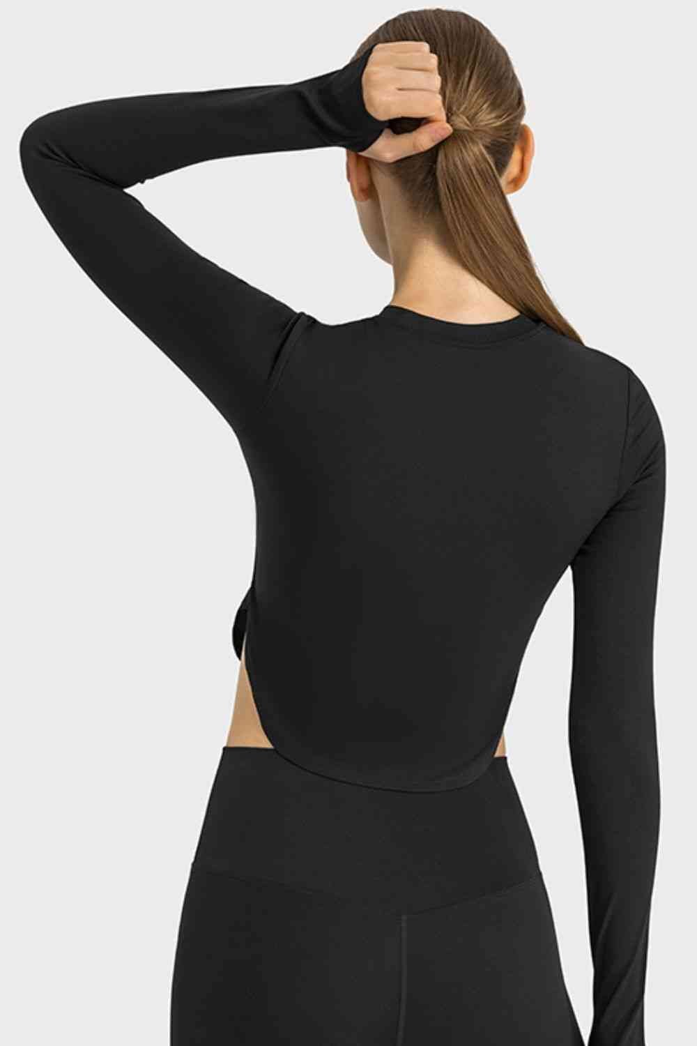 Yoga-Ready Long Sleeves Cropped Top with Thumbholes GOTIQUE Collections