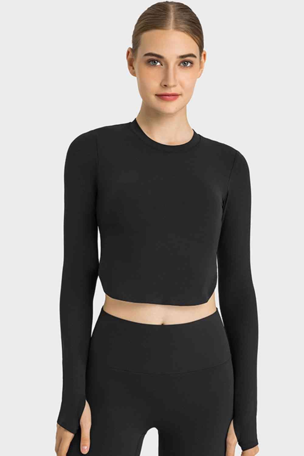 Yoga-Ready Long Sleeves Cropped Top with Thumbholes GOTIQUE Collections