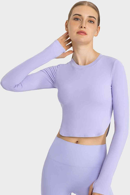 Yoga-Ready Long Sleeves Cropped Top with Thumbholes GOTIQUE Collections