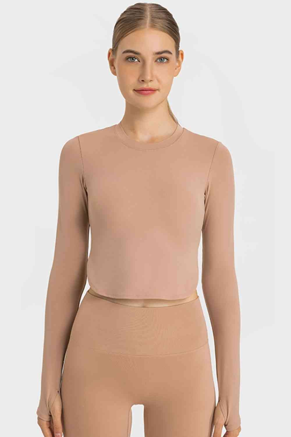 Yoga-Ready Long Sleeves Cropped Top with Thumbholes GOTIQUE Collections