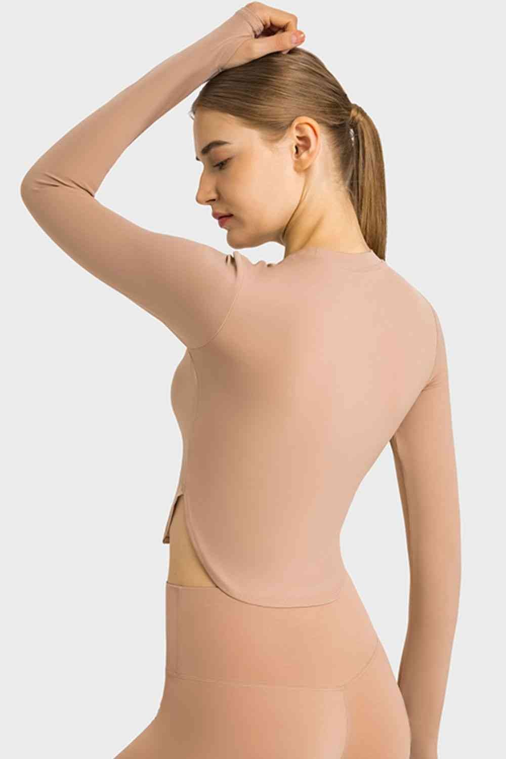 Yoga-Ready Long Sleeves Cropped Top with Thumbholes GOTIQUE Collections