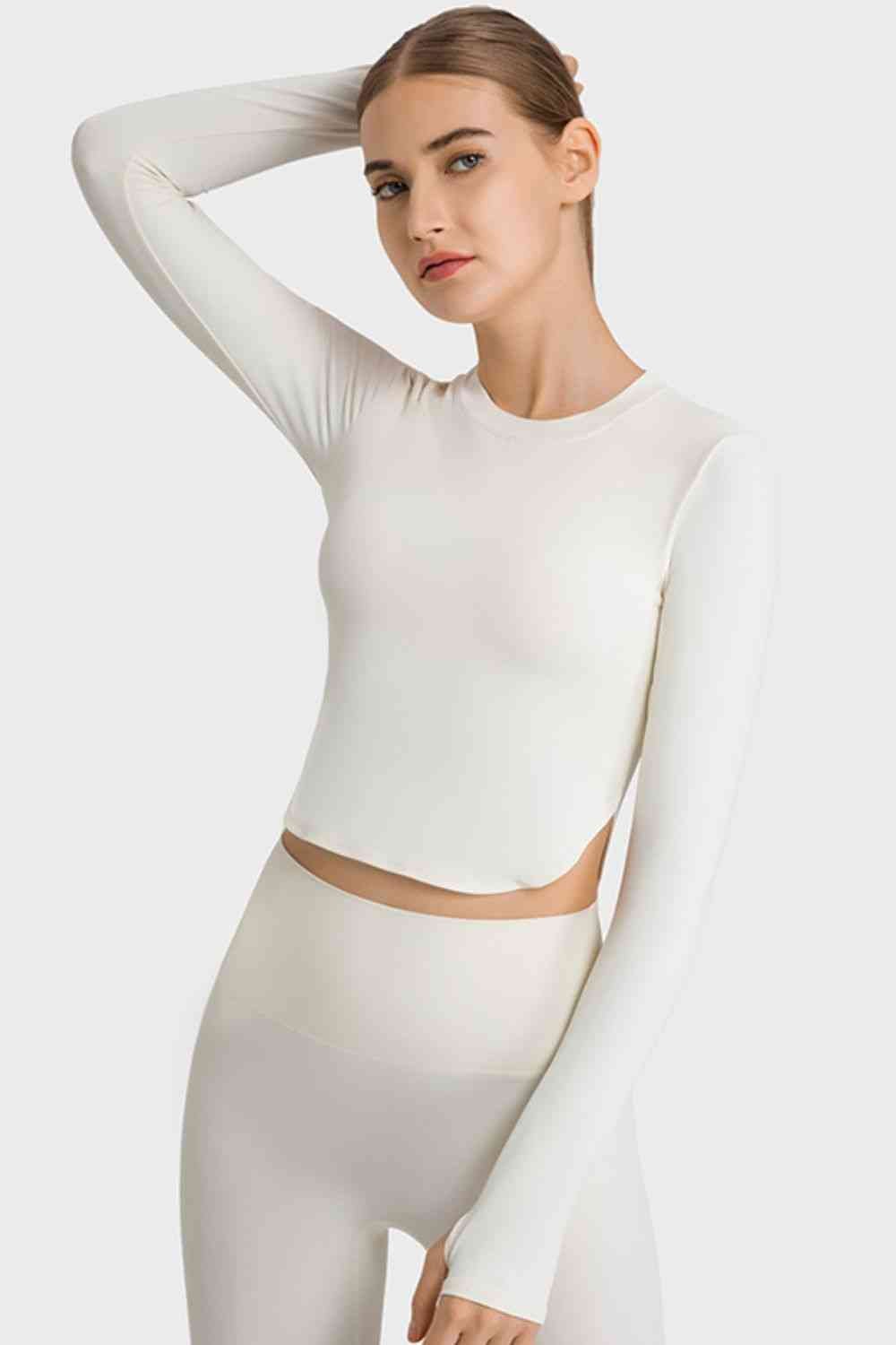 Yoga-Ready Long Sleeves Cropped Top with Thumbholes GOTIQUE Collections