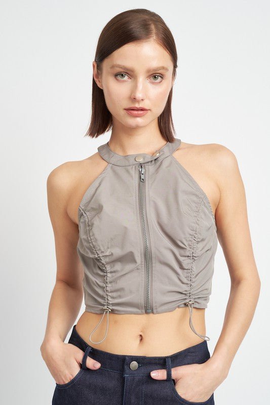 Zip Front Halter Neck Cropped Top GOTIQUE Collections