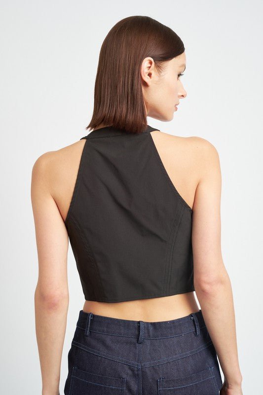 Zip Front Halter Neck Cropped Top GOTIQUE Collections