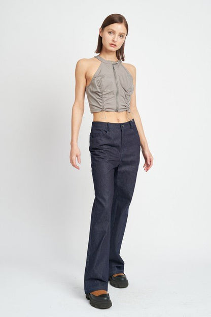 Zip Front Halter Neck Cropped Top GOTIQUE Collections