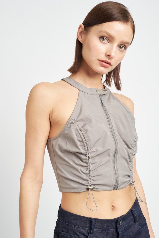 Zip Front Halter Neck Cropped Top GOTIQUE Collections