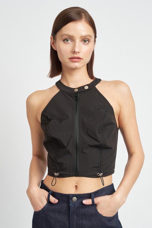 Zip Front Halter Neck Cropped Top GOTIQUE Collections