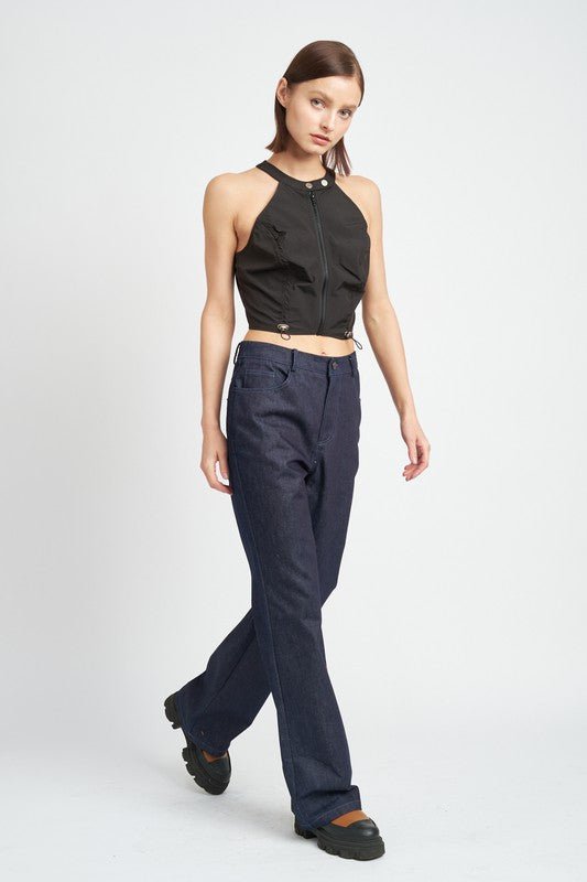 Zip Front Halter Neck Cropped Top GOTIQUE Collections